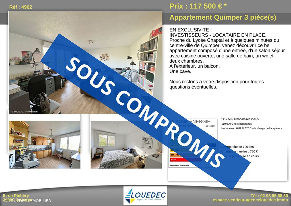 Achat appartement à vendre 3 pièces 62 m² - Quimper