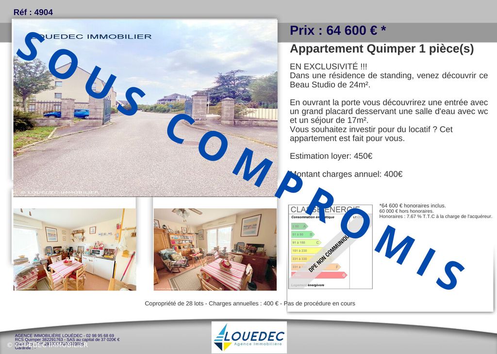 Achat studio à vendre 24 m² - Quimper