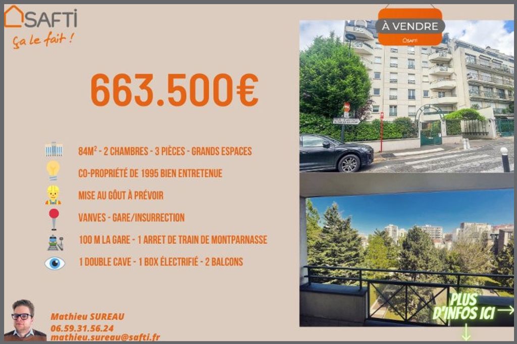 Achat appartement à vendre 3 pièces 84 m² - Vanves