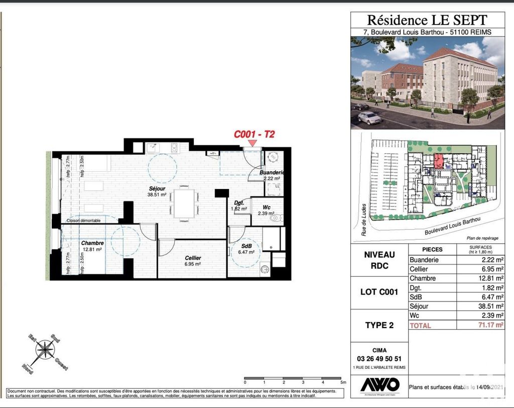 Achat appartement à vendre 2 pièces 71 m² - Reims