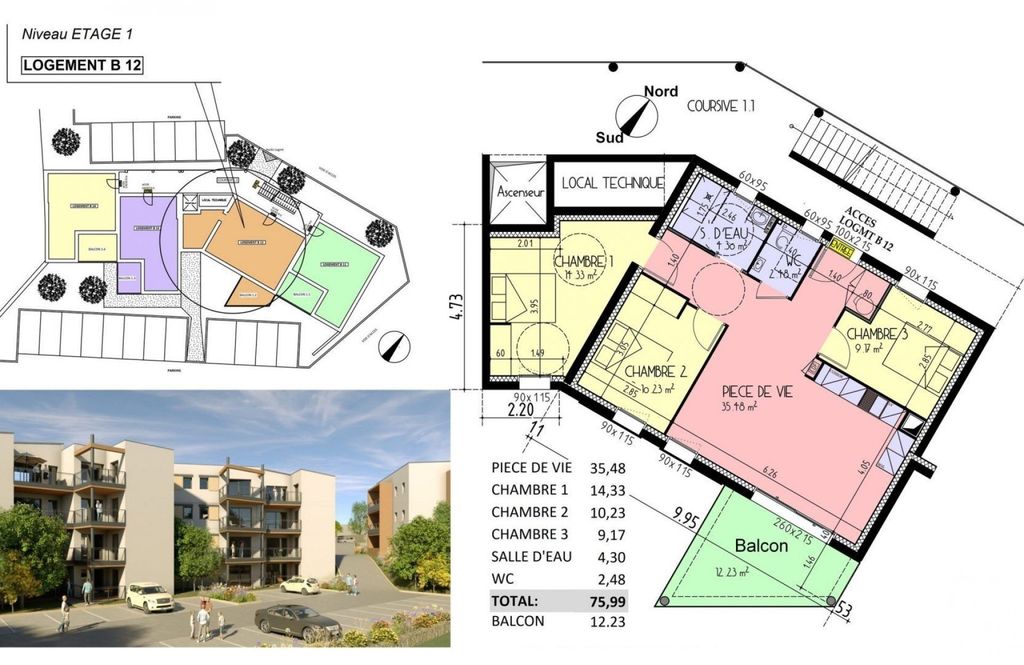 Achat appartement à vendre 4 pièces 76 m² - Les Herbiers