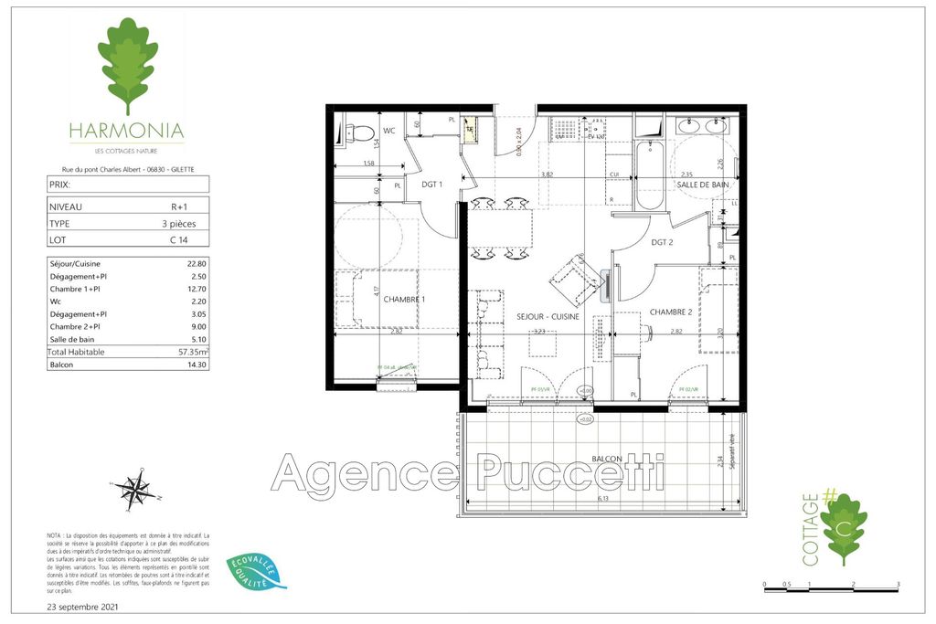 Achat appartement à vendre 3 pièces 57 m² - Gilette