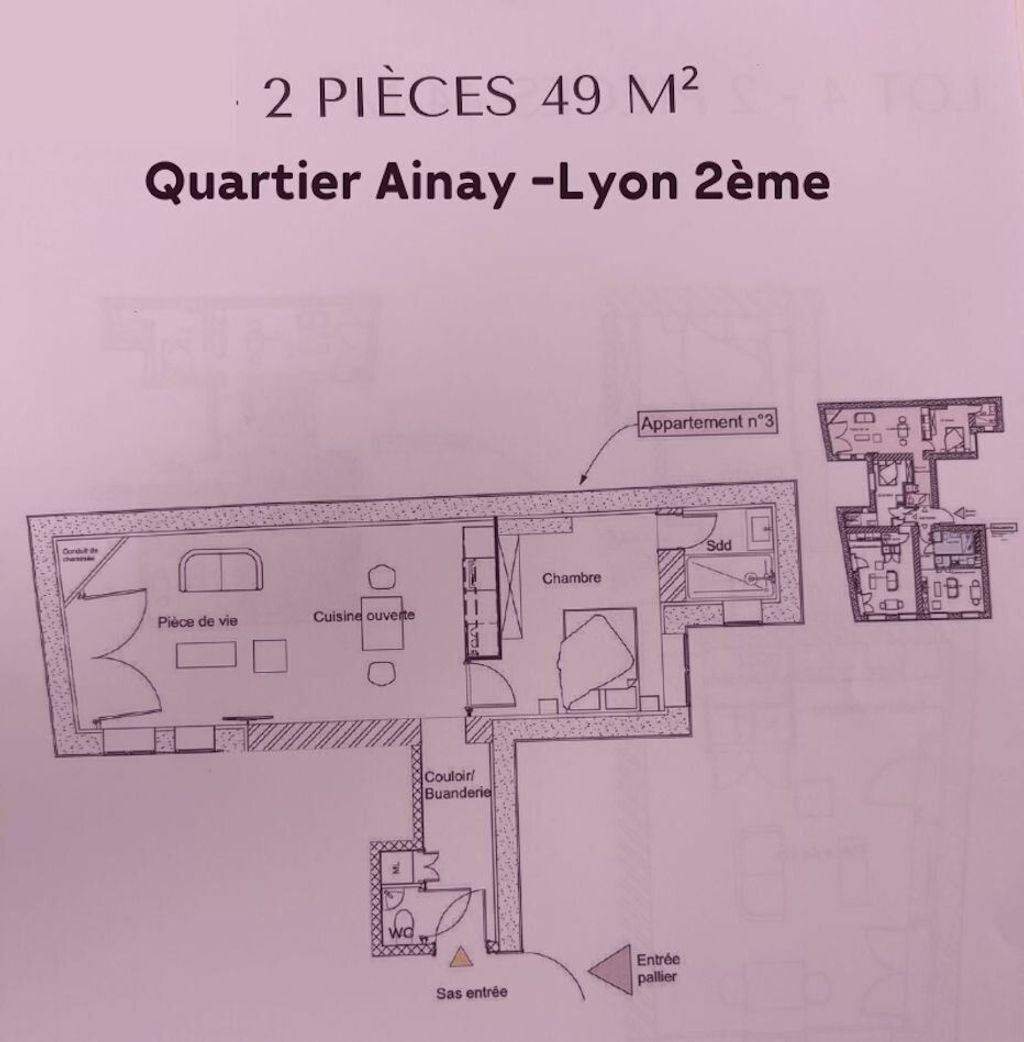 Achat appartement à vendre 2 pièces 49 m² - Lyon 2ème arrondissement