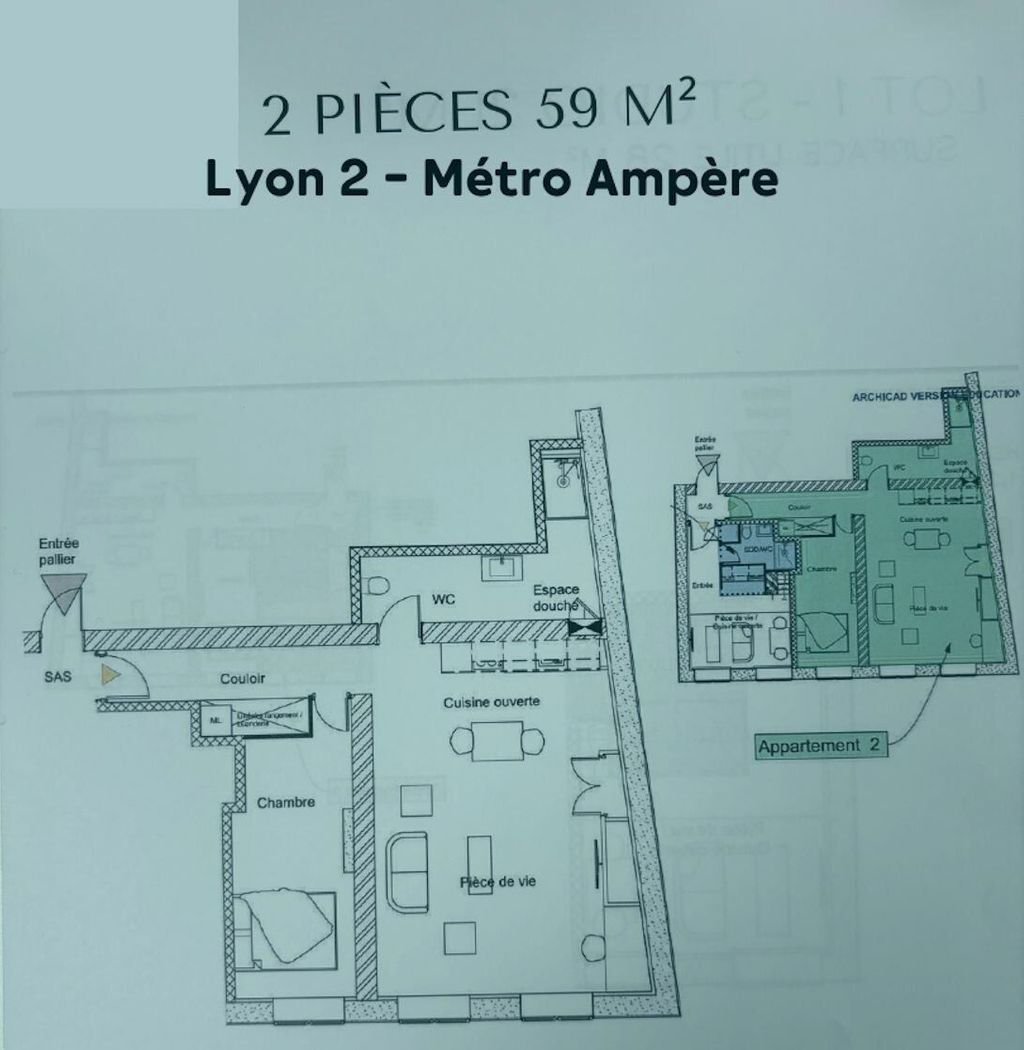 Achat appartement 2 pièce(s) Lyon 2ème arrondissement