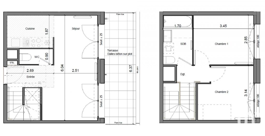 Achat appartement à vendre 3 pièces 53 m² - La Norville