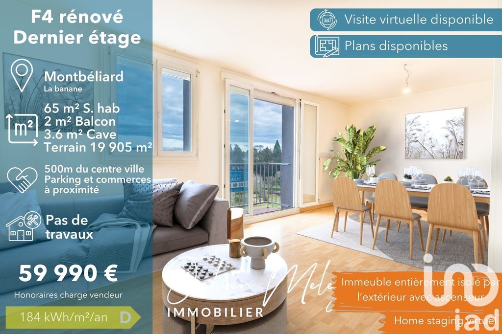Achat appartement à vendre 4 pièces 65 m² - Montbéliard