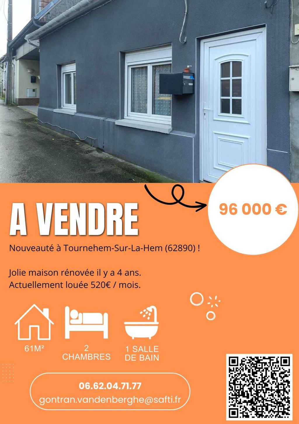 Achat maison à vendre 2 chambres 61 m² - Tournehem-sur-la-Hem