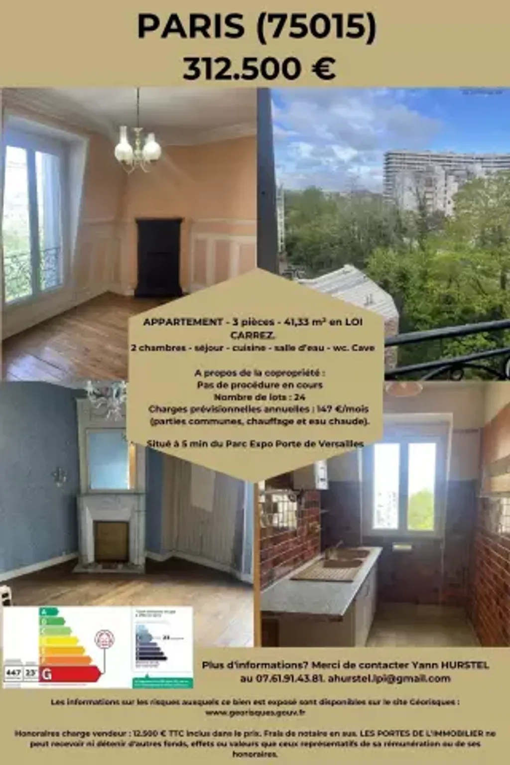 Achat appartement à vendre 3 pièces 41 m² - Paris 15ème arrondissement