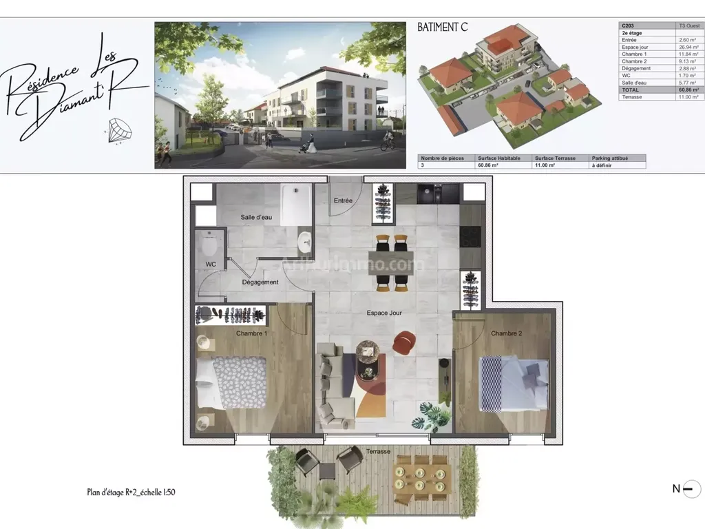 Achat appartement à vendre 3 pièces 60 m² - Vézeronce-Curtin