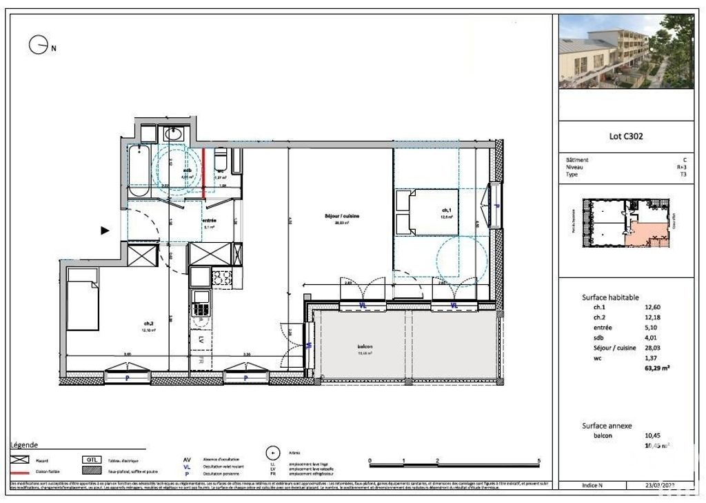 Achat appartement à vendre 3 pièces 63 m² - Bussy-Saint-Georges