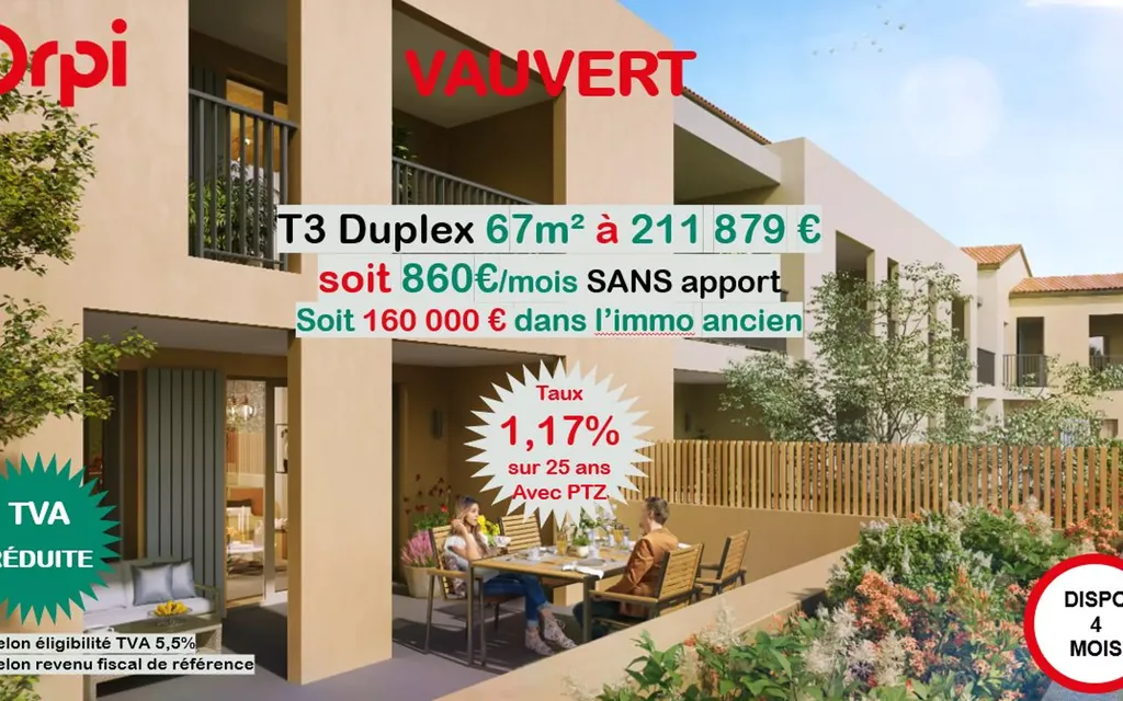 Achat appartement à vendre 3 pièces 67 m² - Vauvert