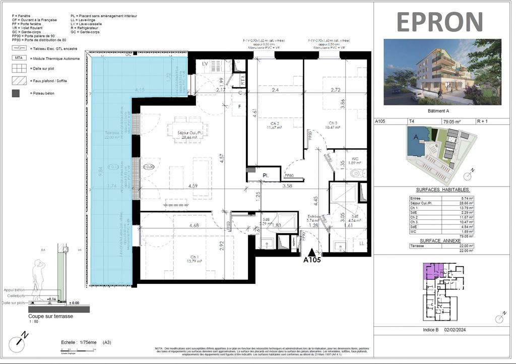 Achat appartement à vendre 4 pièces 79 m² - Épron