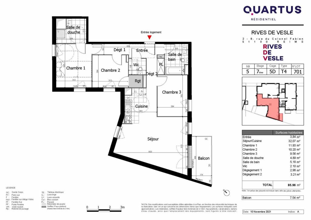 Achat appartement à vendre 4 pièces 86 m² - Reims