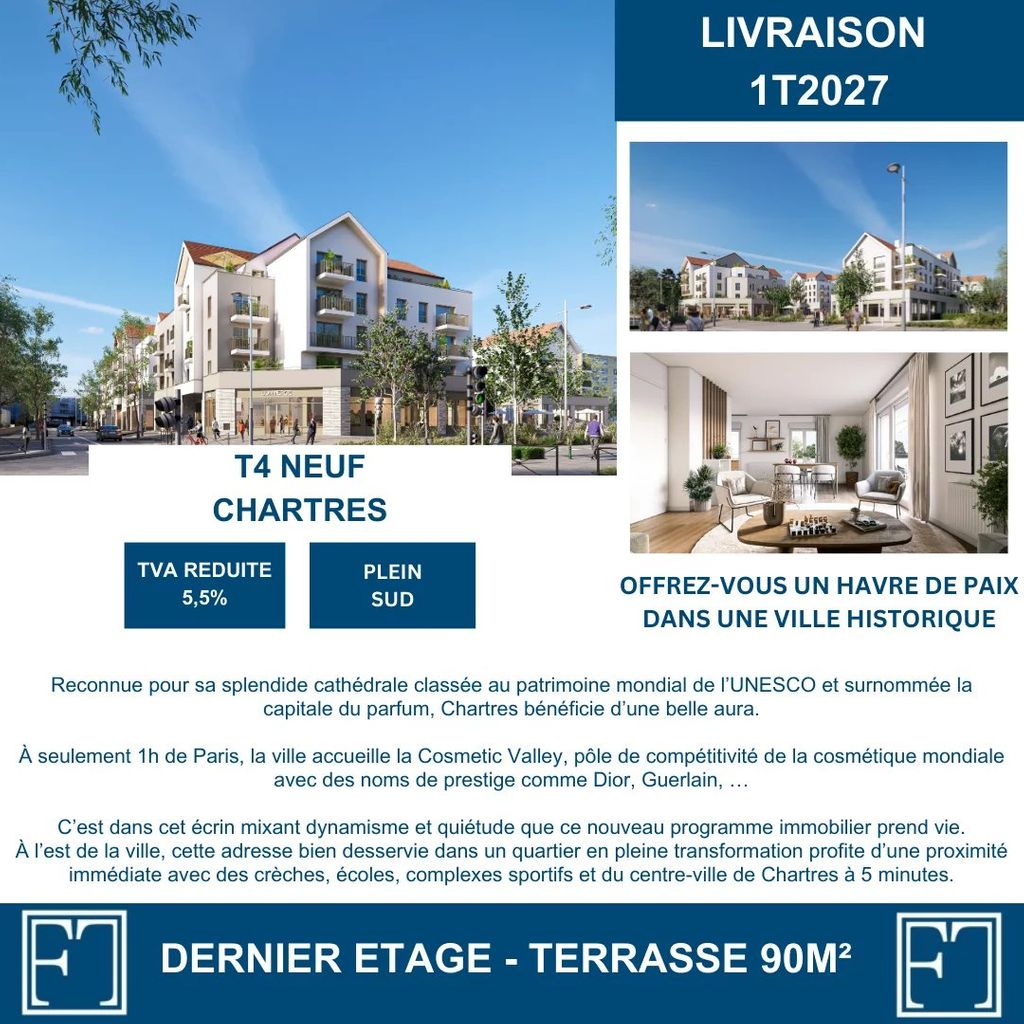 Achat appartement à vendre 4 pièces 82 m² - Chartres