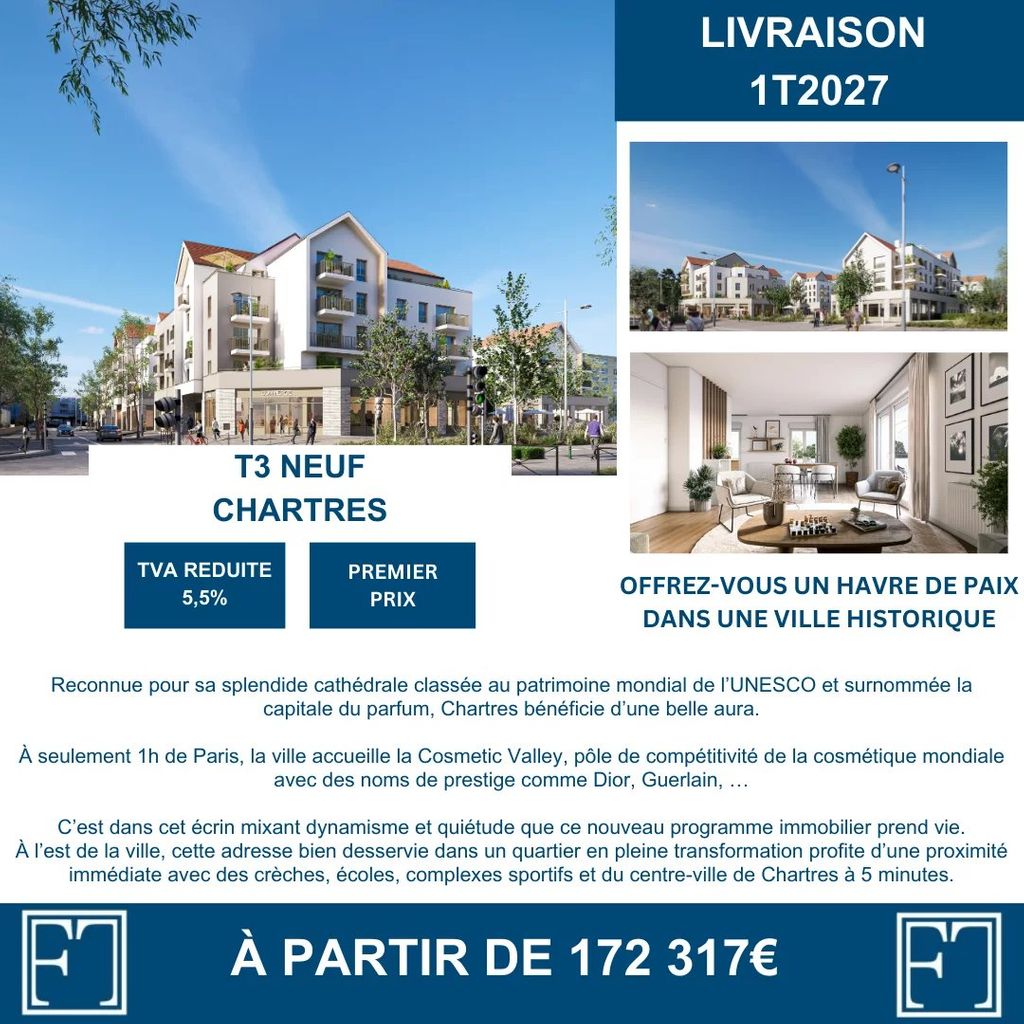 Achat appartement à vendre 3 pièces 61 m² - Chartres