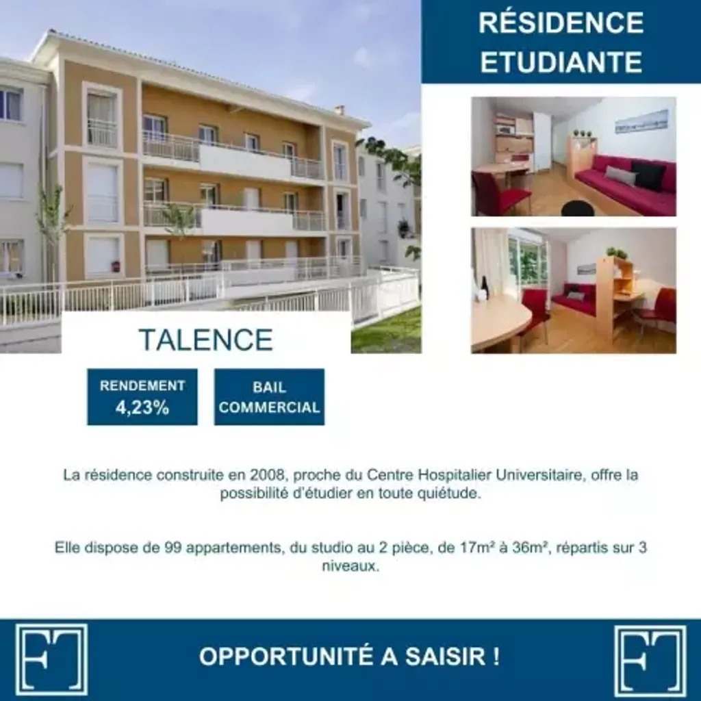 Achat studio à vendre 17 m² - Talence