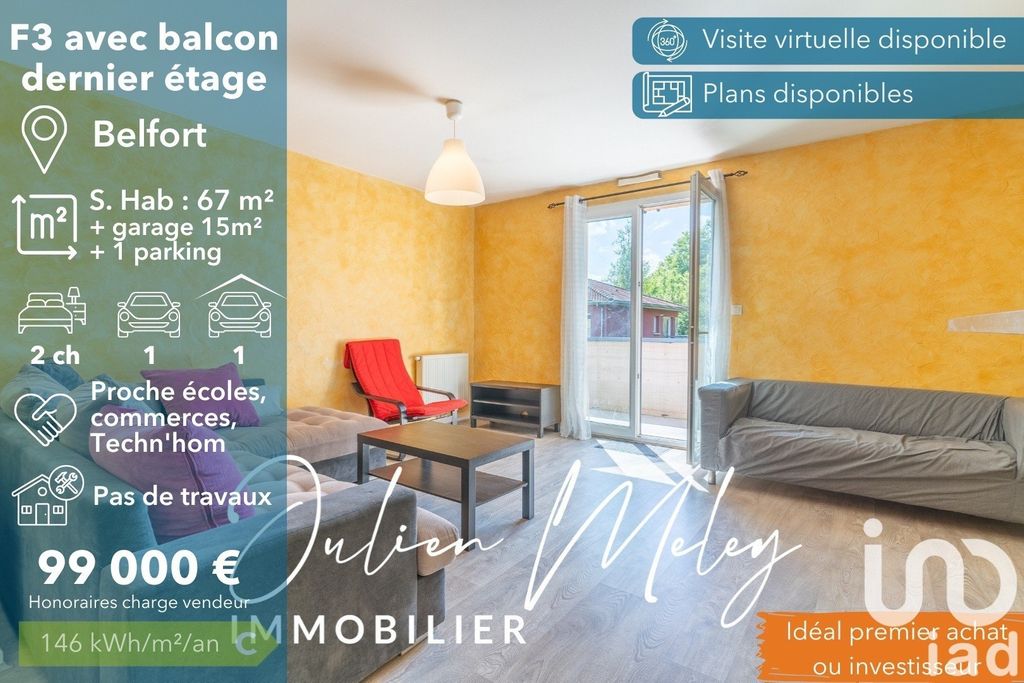 Achat appartement à vendre 3 pièces 66 m² - Belfort