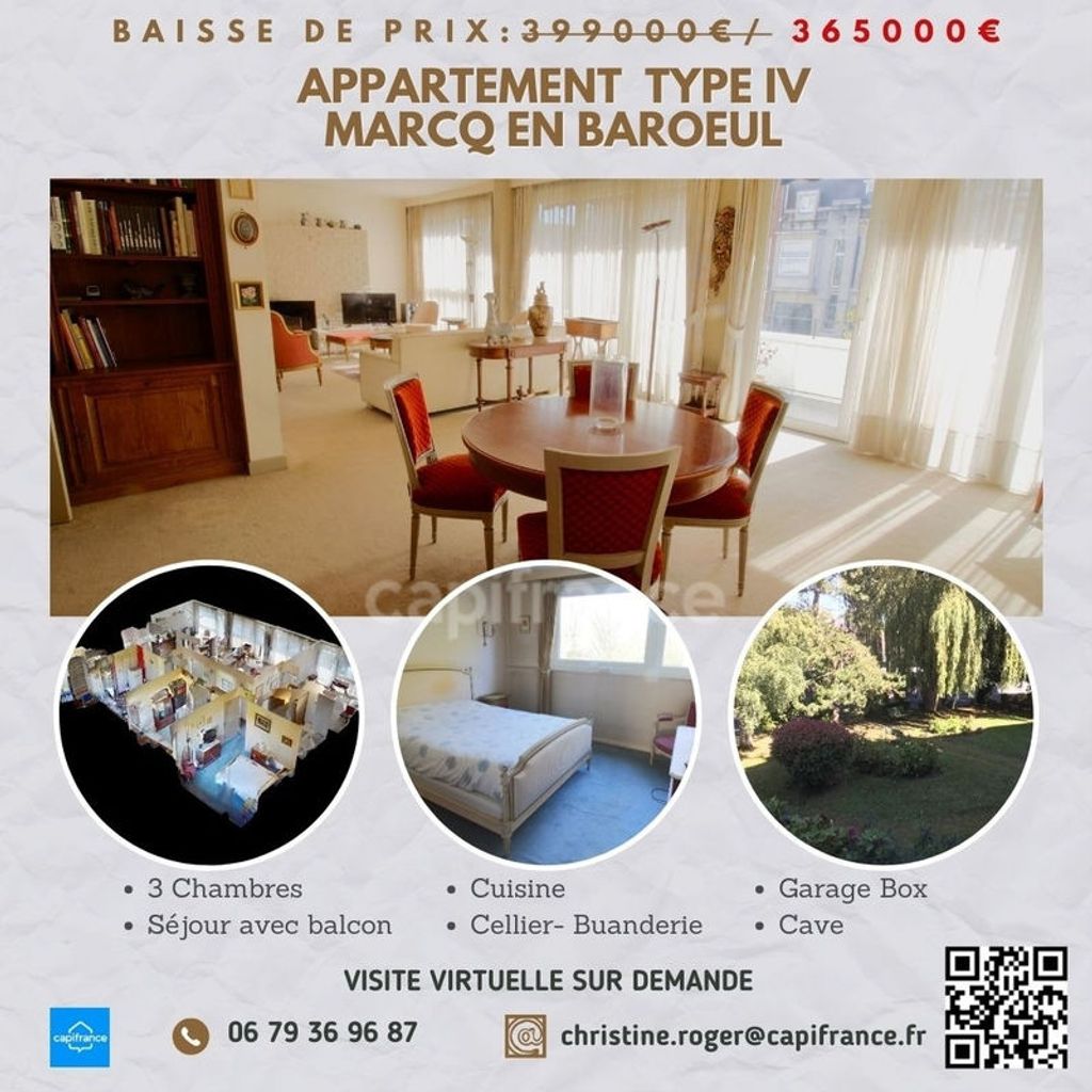 Achat appartement à vendre 5 pièces 124 m² - Marcq-en-Barœul