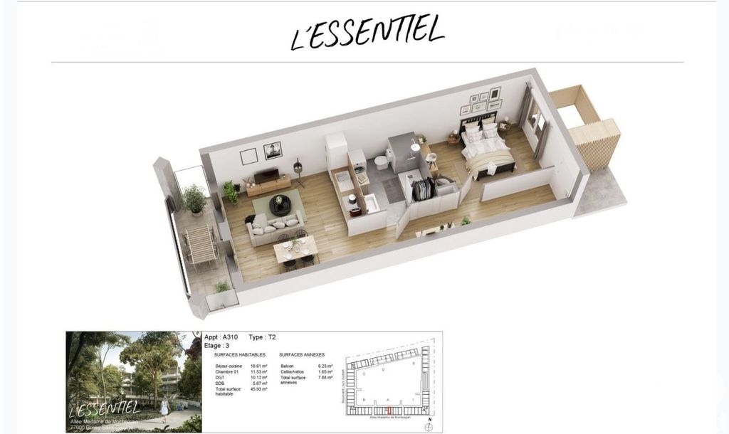 Achat appartement à vendre 2 pièces 45 m² - Bussy-Saint-Georges