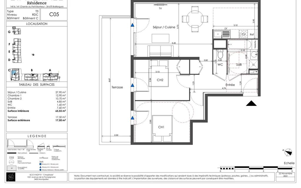 Achat appartement à vendre 3 pièces 65 m² - Baillargues