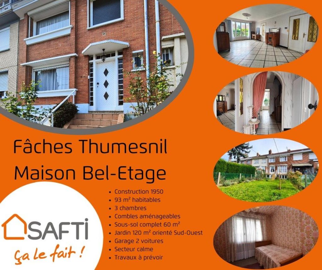 Achat maison à vendre 3 chambres 93 m² - Faches-Thumesnil