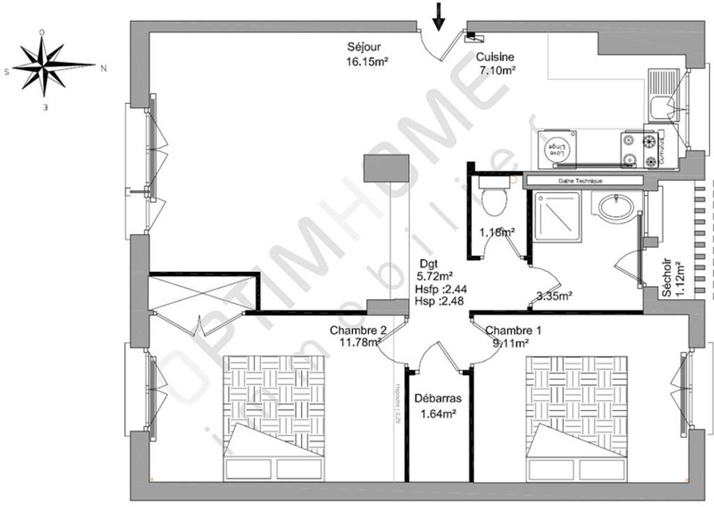 Achat appartement à vendre 3 pièces 56 m² - Rezé