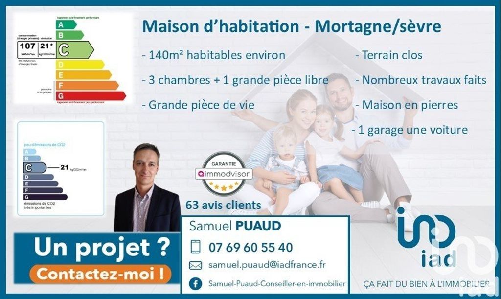 Achat maison à vendre 3 chambres 140 m² - Mortagne-sur-Sèvre