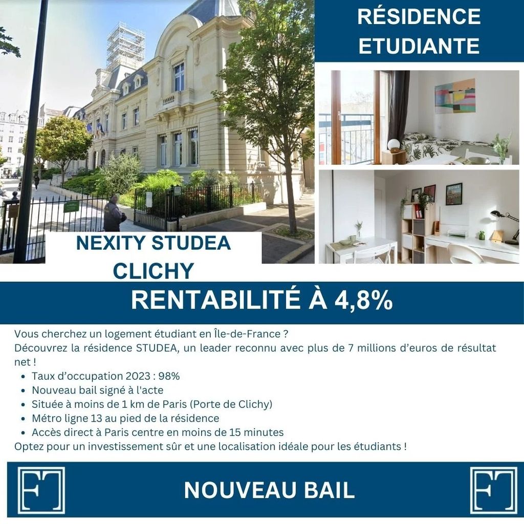 Achat studio à vendre 23 m² - Clichy