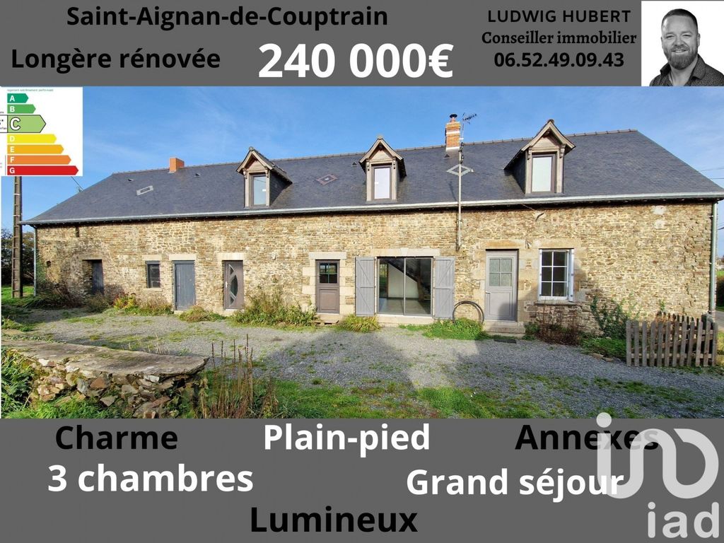 Achat maison à vendre 3 chambres 170 m² - Saint-Aignan-de-Couptrain