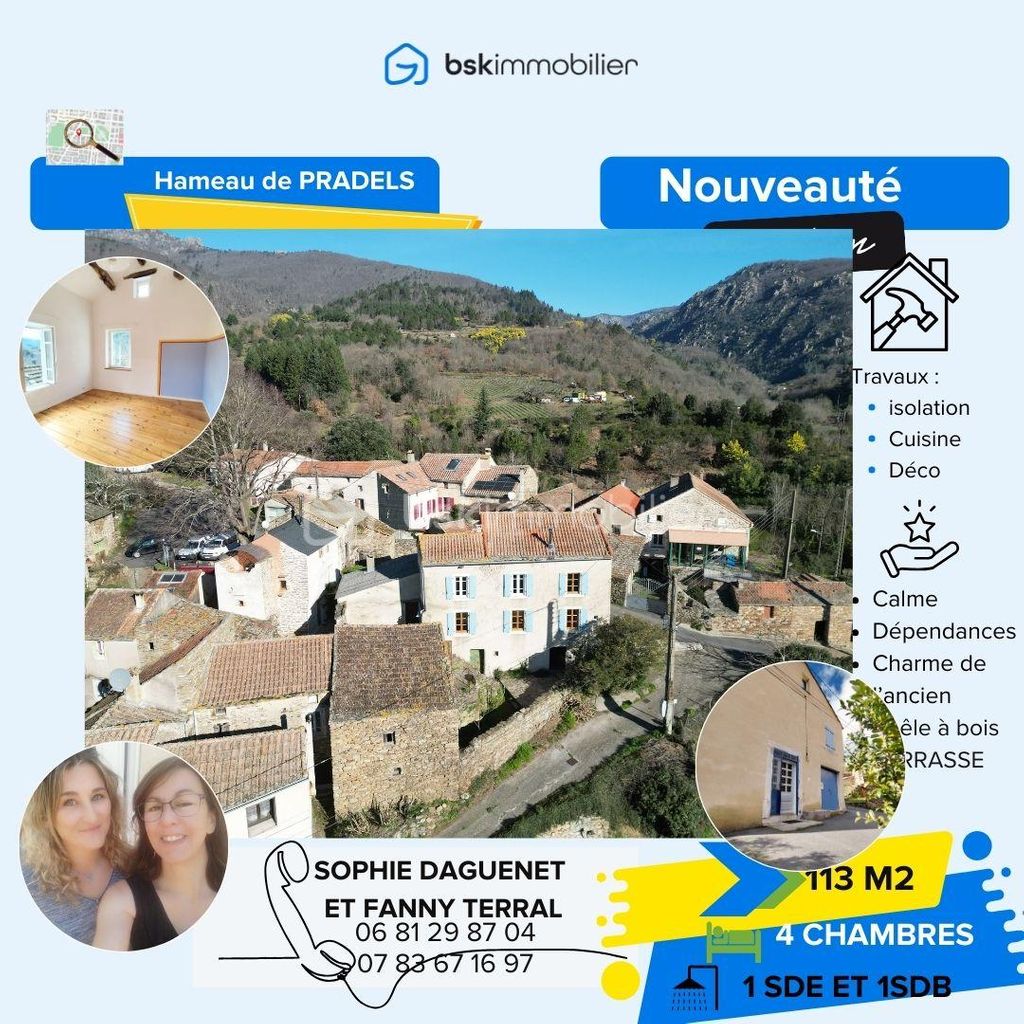 Achat maison à vendre 4 chambres 113 m² - Saint-Vincent-d'Olargues